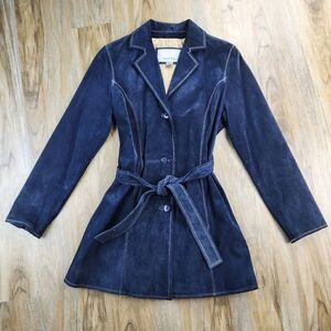 ☔️🔹️Wilson's Leather Maxima Blue Suede Long Jacket Medium